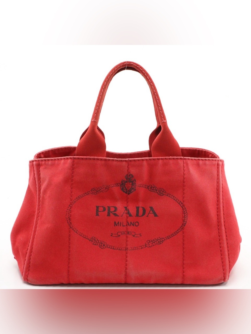 Prada Medium Logo Print Tote  in Red Canapa Canvas Denim with Dust Bag